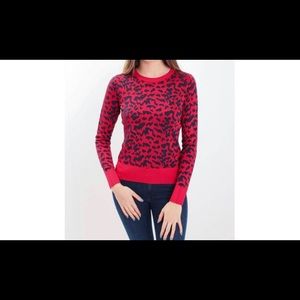 BOSS by Hugo Boss leopard print red and navy sweater. Size XS